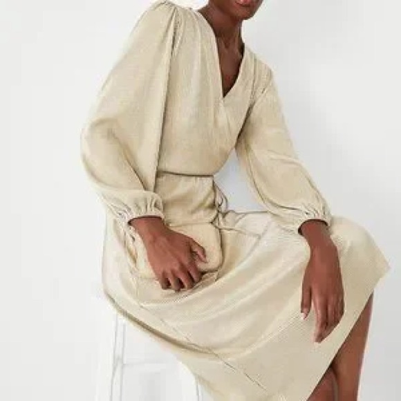 NWT Ann Taylor Shimmer Pleated Wrap Dress - Sz Medium - Picture 4 of 4